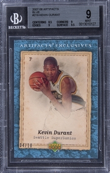 2007-08 Upper Deck Artifacts Blue #219 Kevin Durant Rookie Card (#04/10) - BGS MINT 9